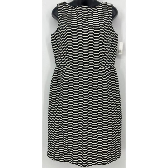 Liz Claiborne Dress Size 10 Black White Chevron Sleeveless Boat Neck Women New - Picture 1 of 6